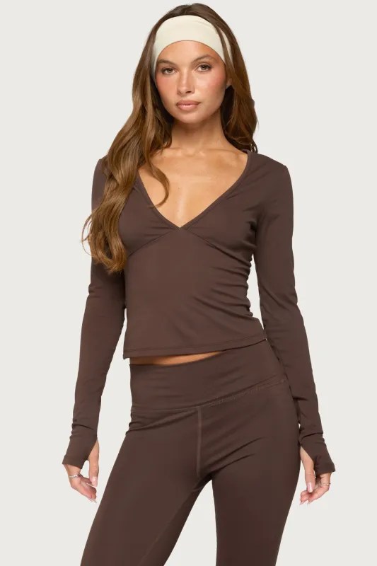 Seana Long Sleeve V Neck Top made by Edikted