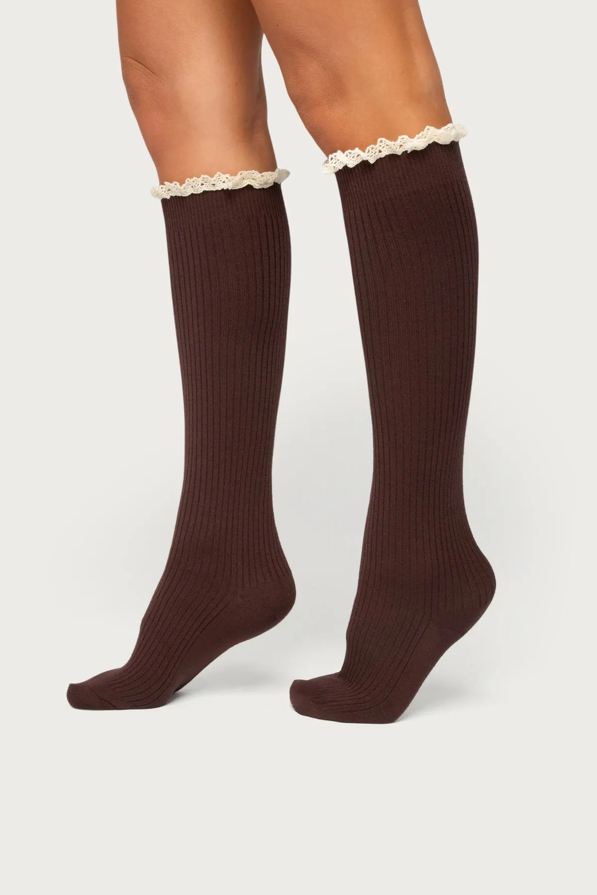 Lacey Ruffle Knee High Socks sold by Edikted product image thumbnail 3