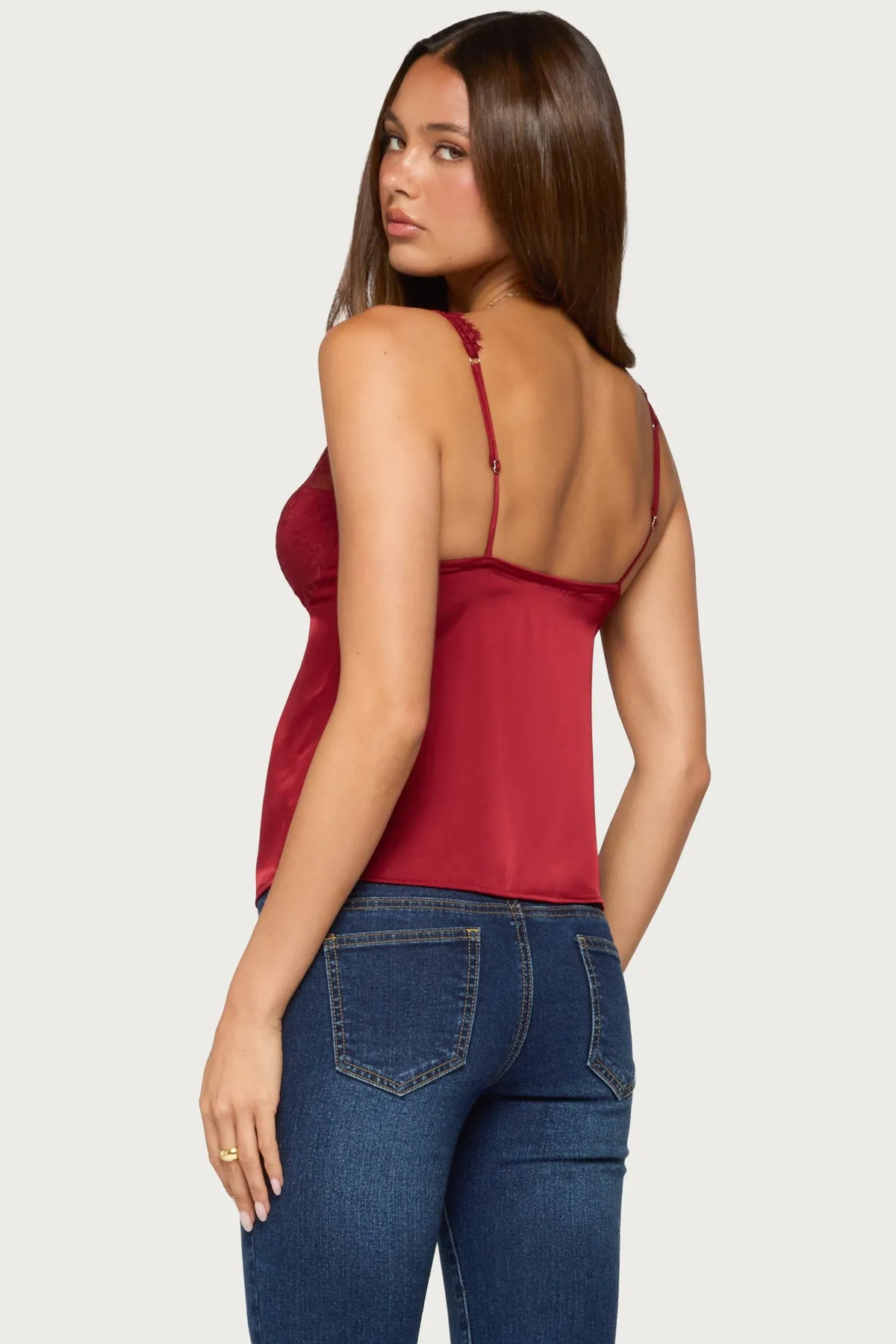 Vikkey Lacey Satin Effect Tank Top sold by Edikted product image thumbnail 4