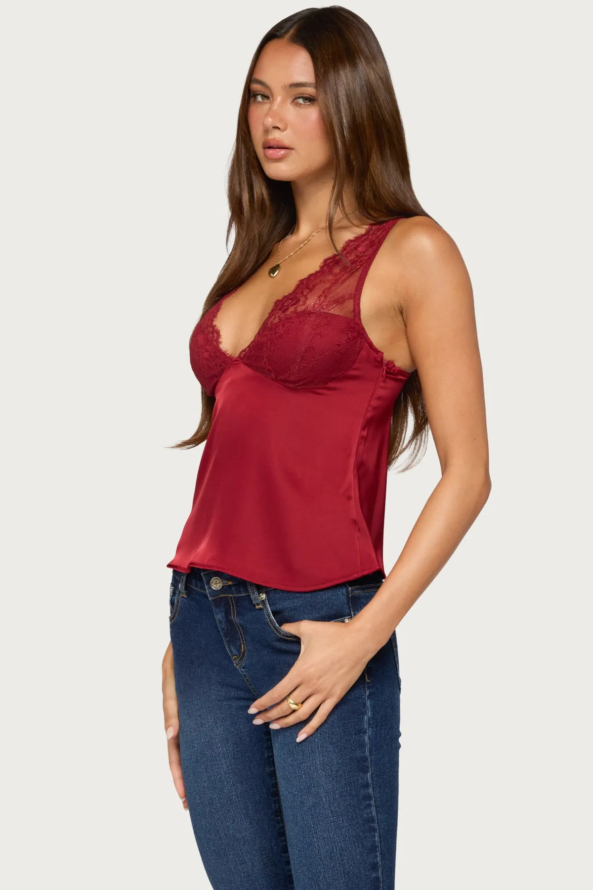 Vikkey Lacey Satin Effect Tank Top sold by Edikted product image thumbnail 3