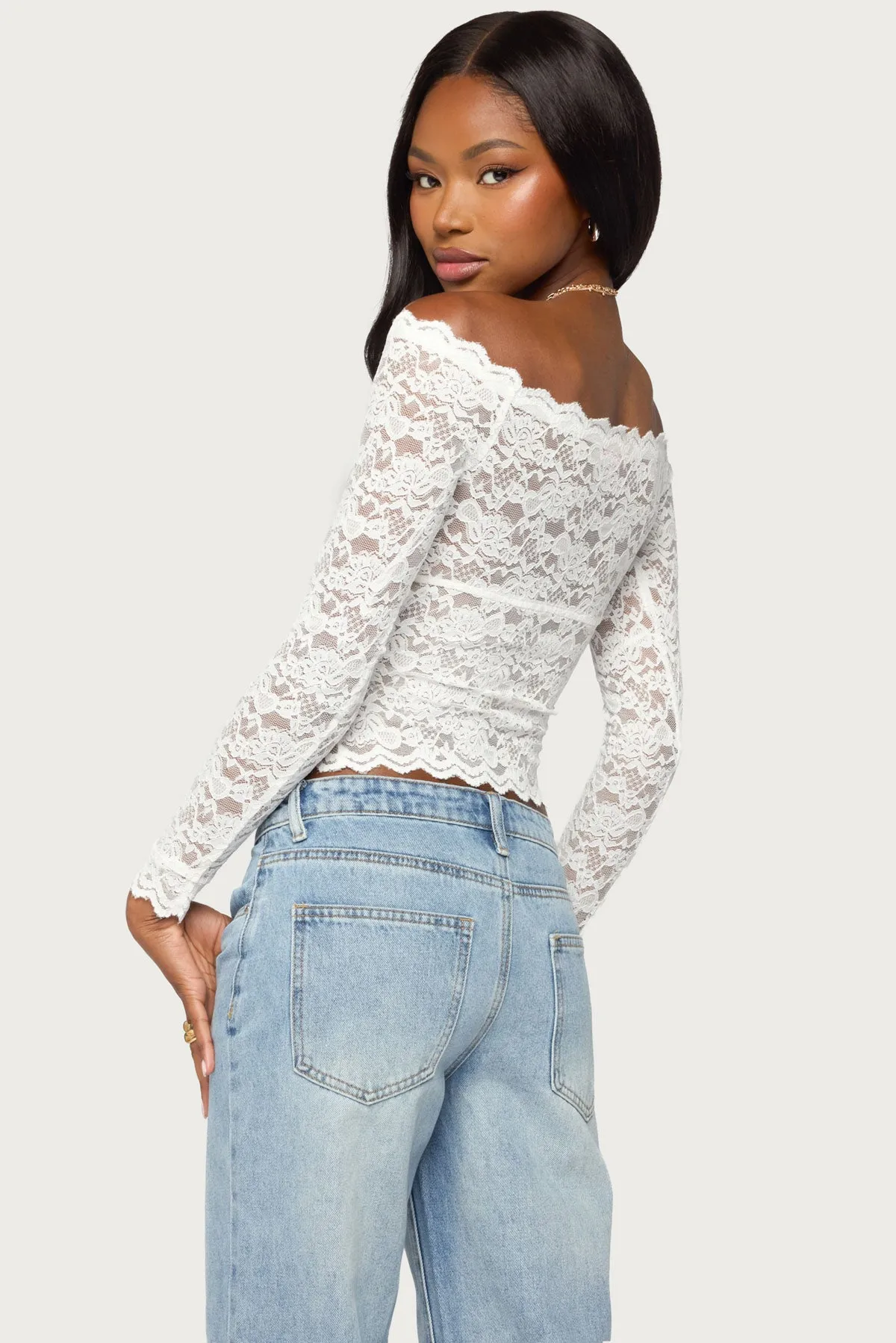 Thaia Sheer Lace Long Sleeve Top sold by Edikted product image thumbnail 4