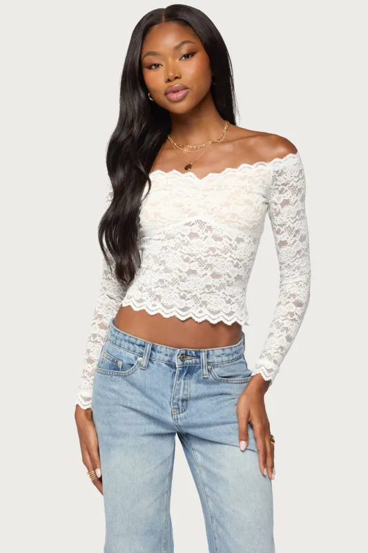 Thaia Sheer Lace Long Sleeve Top made by Edikted