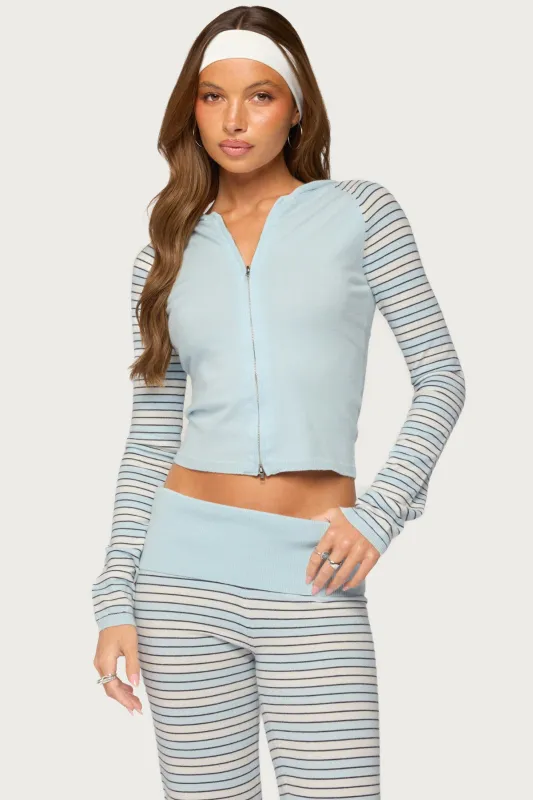 Jadie Stripey Knit Zip Up Hoodie made by Edikted