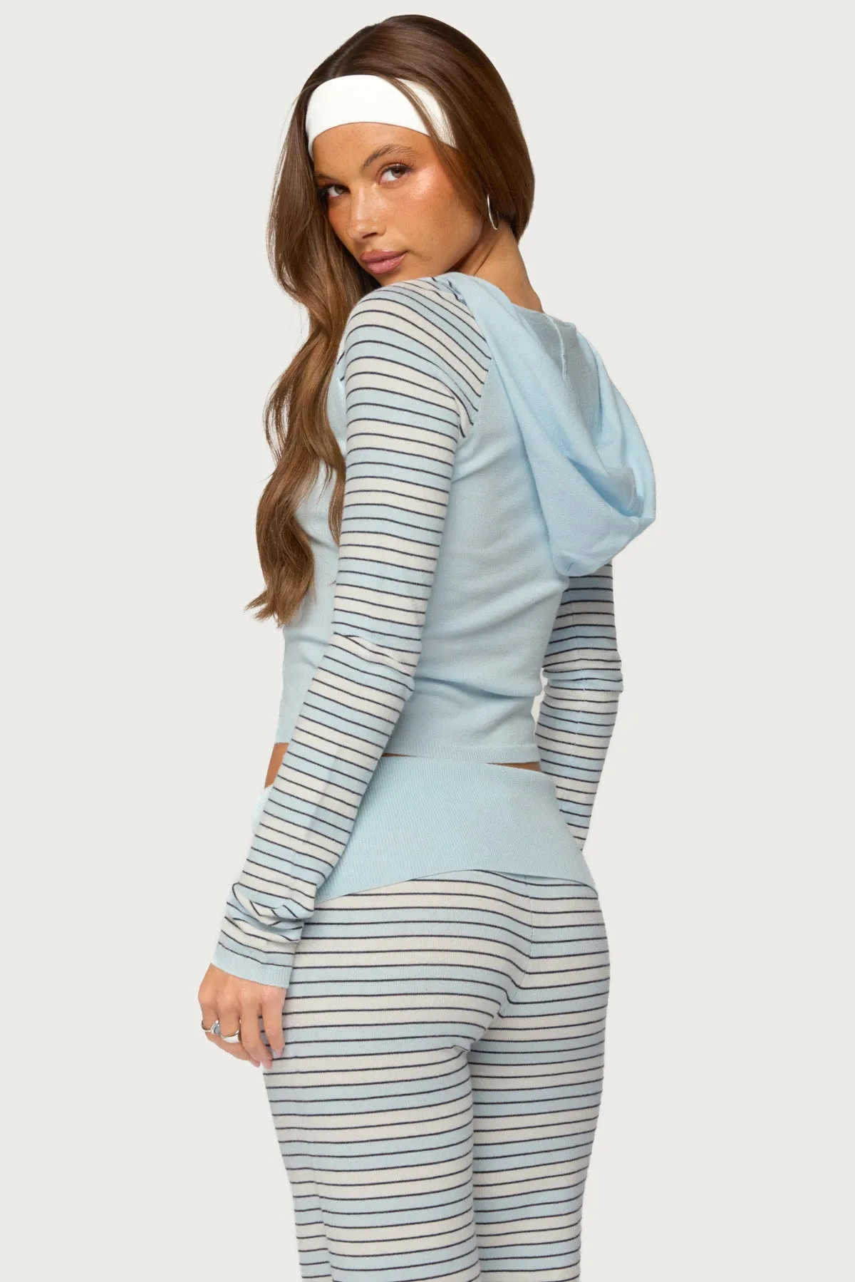 Jadie Stripey Knit Zip Up Hoodie sold by Edikted product image thumbnail 4