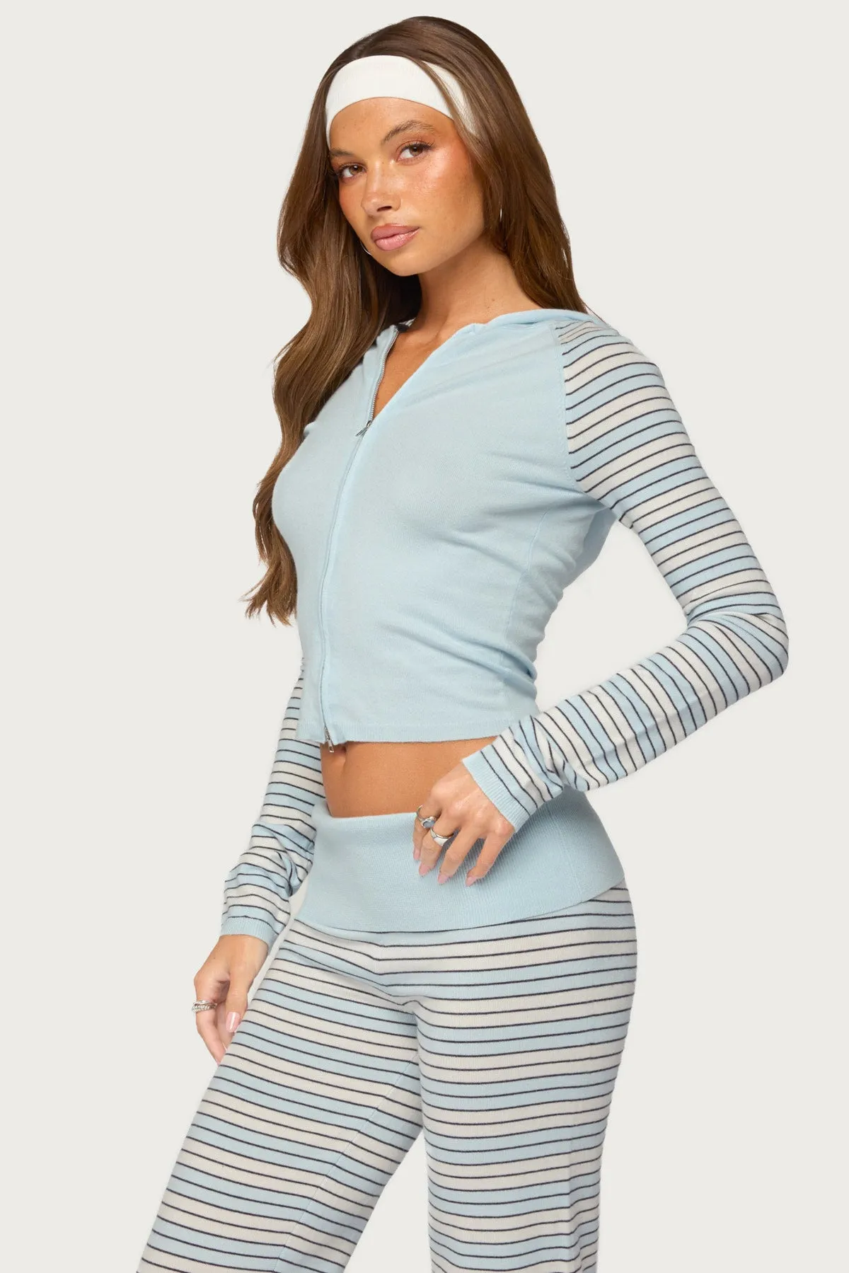 Jadie Stripey Knit Zip Up Hoodie sold by Edikted product image thumbnail 3