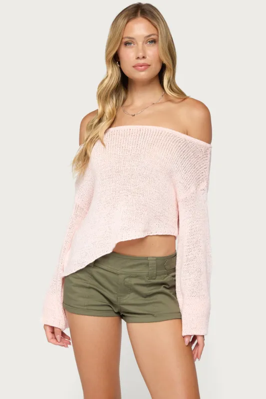 Deja Knit Off Shoulder Asymmetric Top made by Edikted