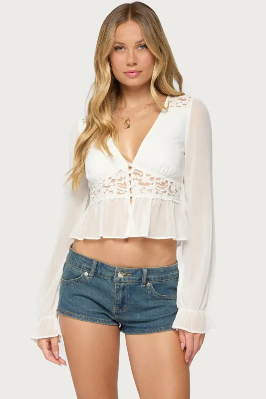 Fenia Lacey Chiffon Long Sleeve Top made by Edikted