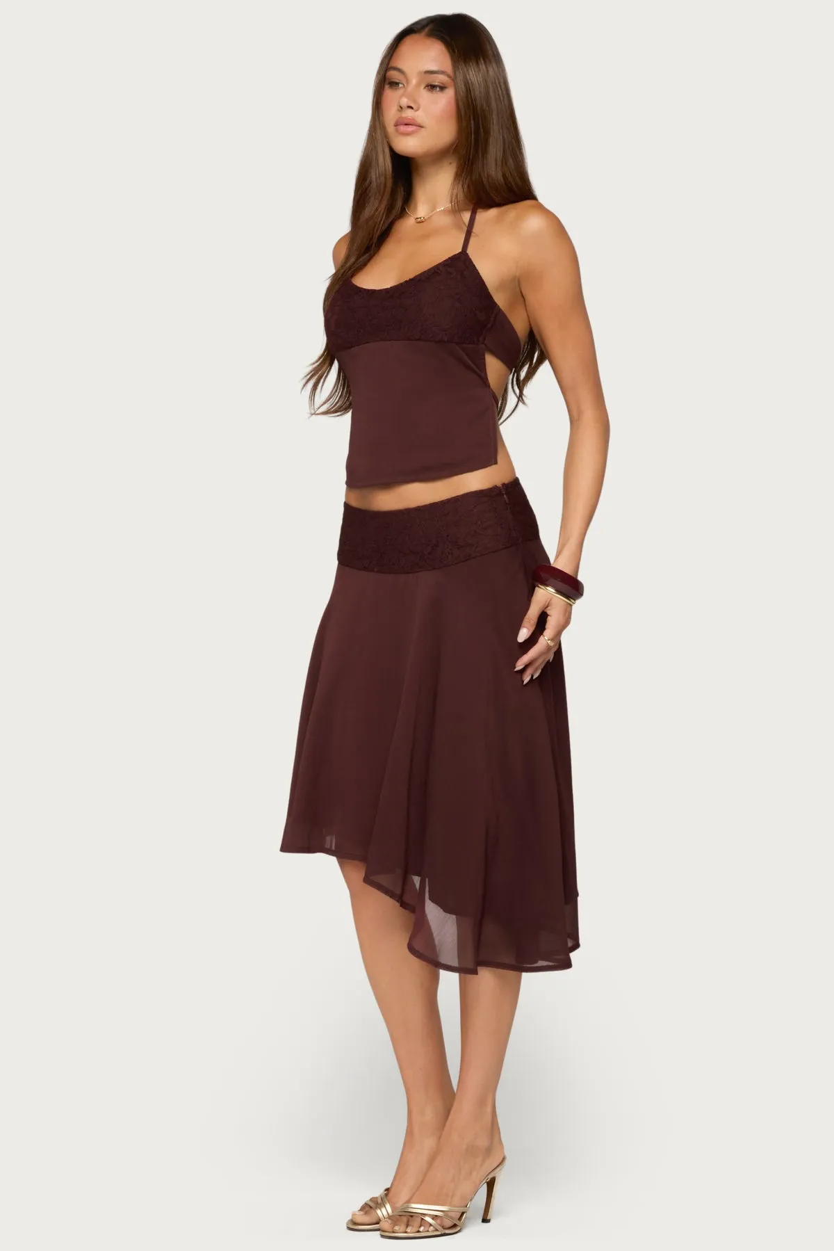 Evia Lacey Asymmetric Midi Skirt sold by Edikted product image thumbnail 5
