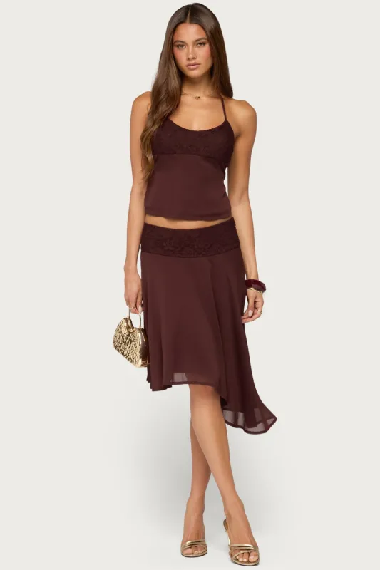 Evia Lacey Asymmetric Midi Skirt made by Edikted
