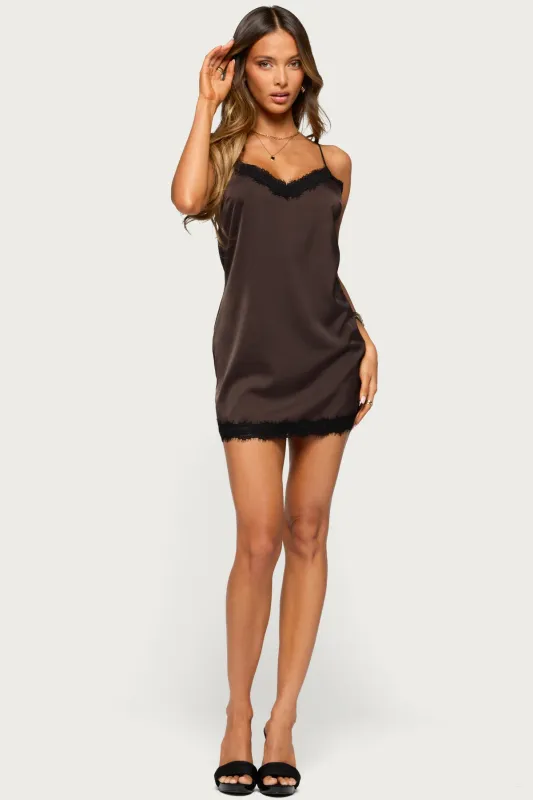 Olya Lacey Satin Effect Mini Dress made by Edikted