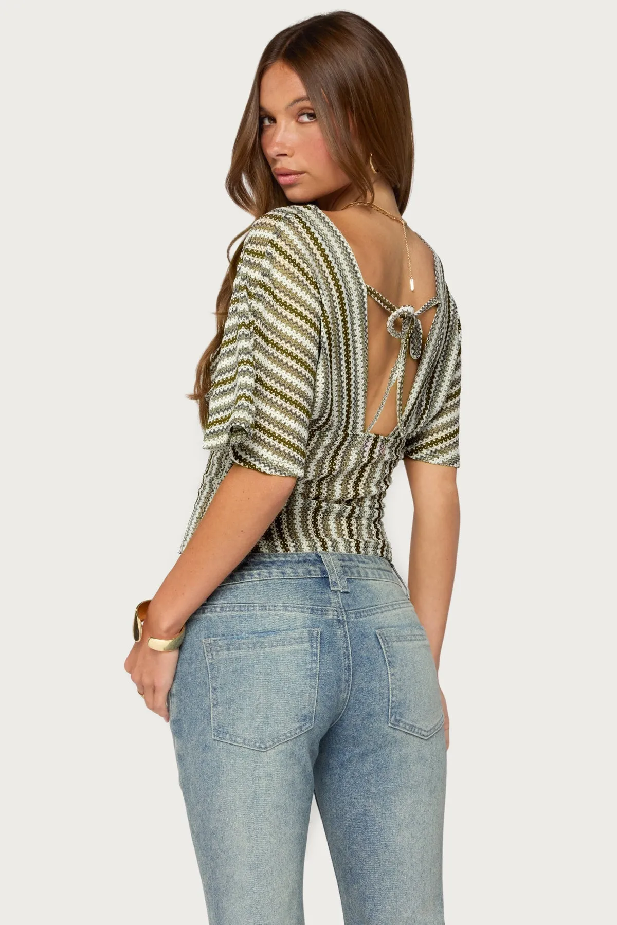 Alwyn Flutter Crochet Zigzag Top sold by Edikted product image thumbnail 5