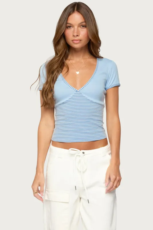 Yanel Stripey V Neck Top made by Edikted
