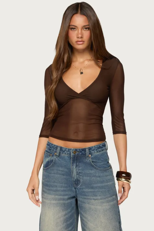 Saely Sheer Mesh Three-Quarter Sleeve Top made by Edikted