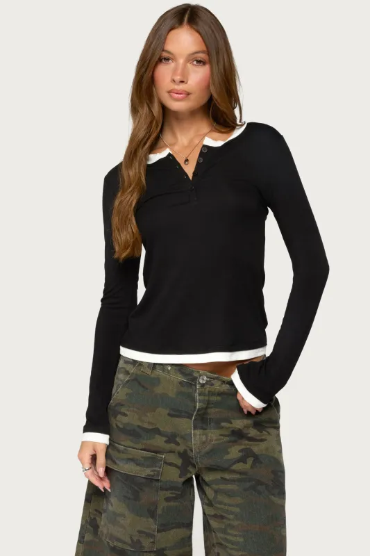 Contrast Layered Look Henley Top made by Edikted