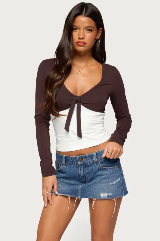 Ebia Contrast Long Sleeve Tie Top made by Edikted