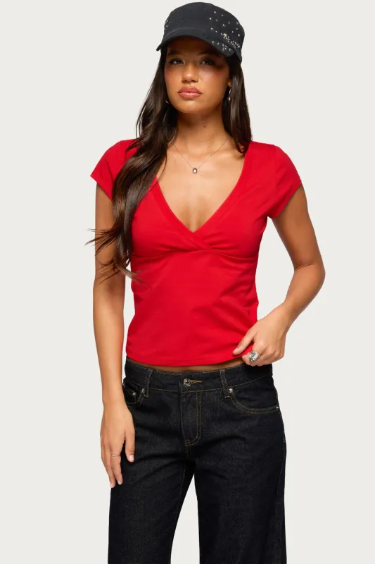 Penelopy Overlap V Neck Top made by Edikted