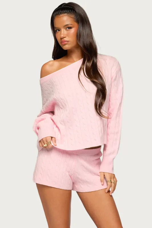 Coralee Off Shoulder Cable Knit Sweater made by Edikted