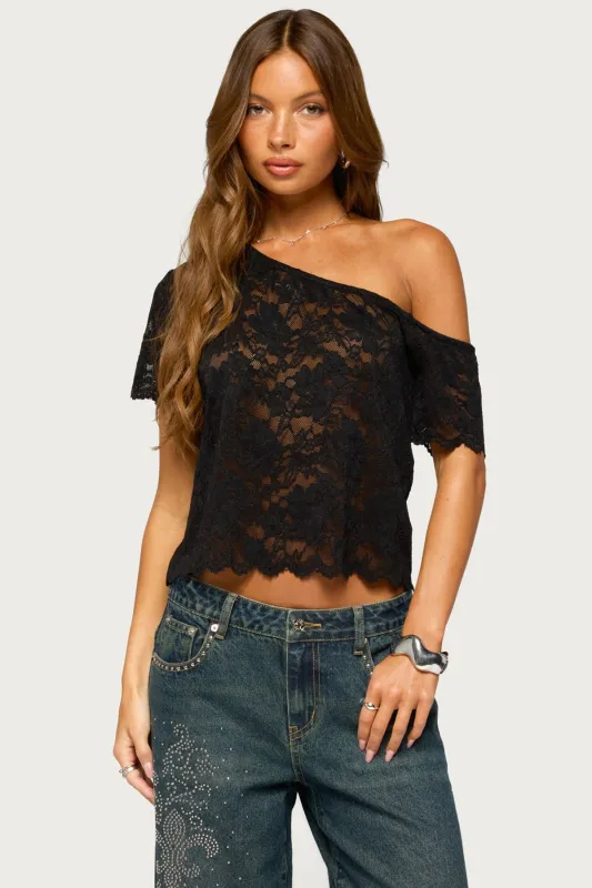 Elenora Off Shoulder Sheer Lace Top made by Edikted