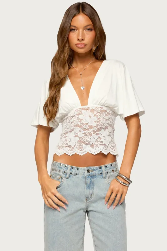 Jaeda Lacey Flutter Plunging Top made by Edikted