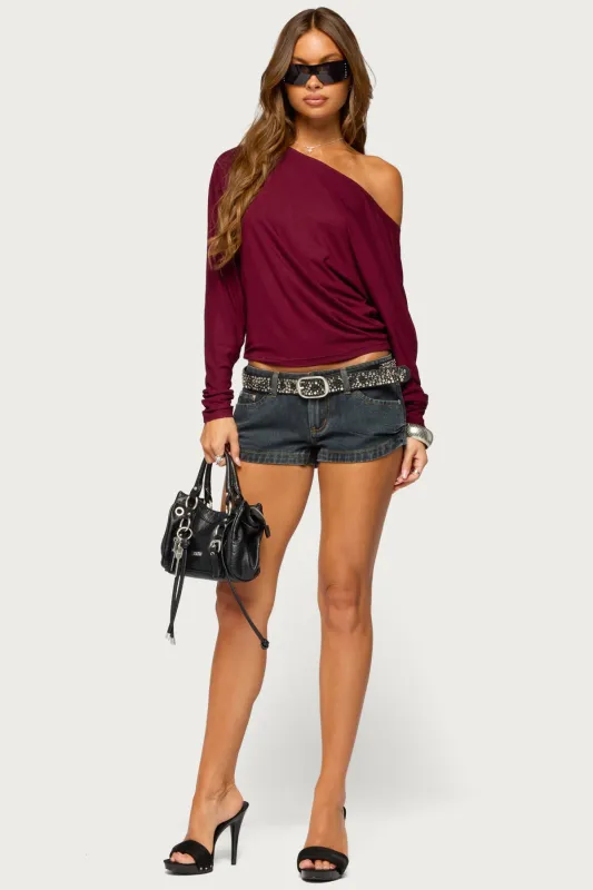 Pleated Low Rise Denim Micro Shorts made by Edikted