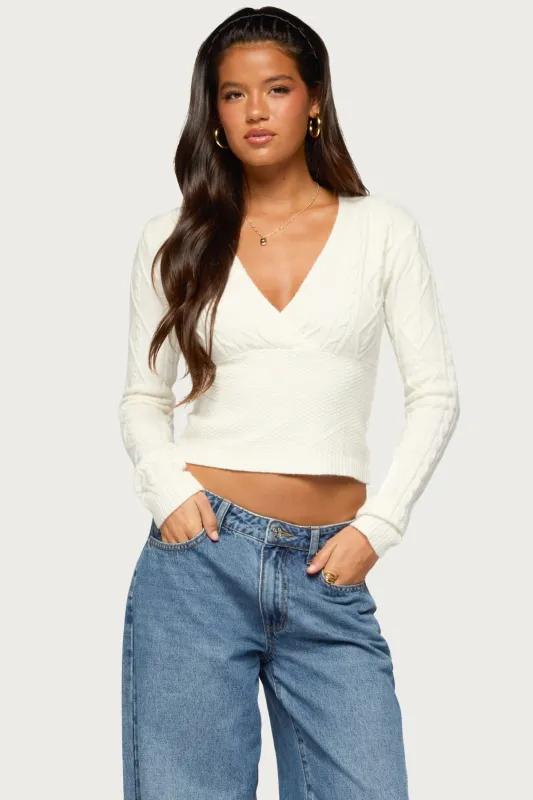 Kitti V Neck Cable Knit Sweater made by Edikted