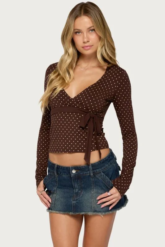 Ilen Polka Dot Wrap Top made by Edikted
