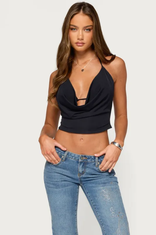 Novalee Layered Cowl Neck Halter Top made by Edikted