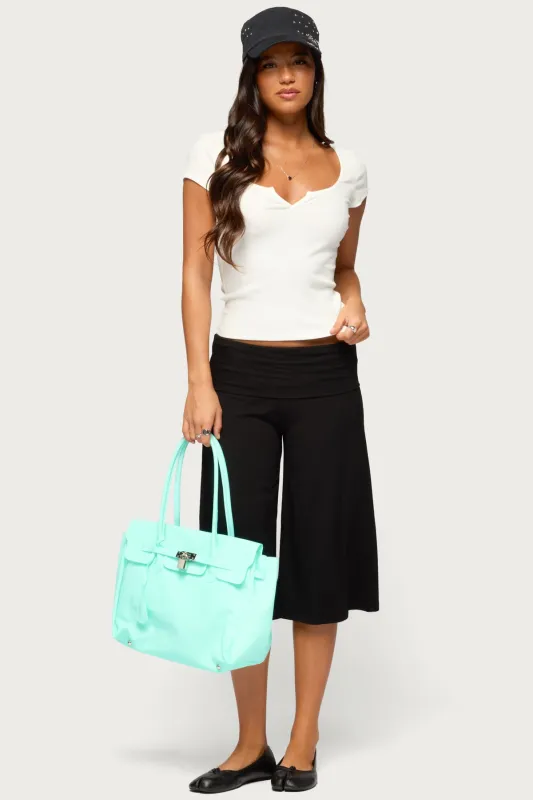 Shirly Wide Leg Foldover Capri Pants made by Edikted