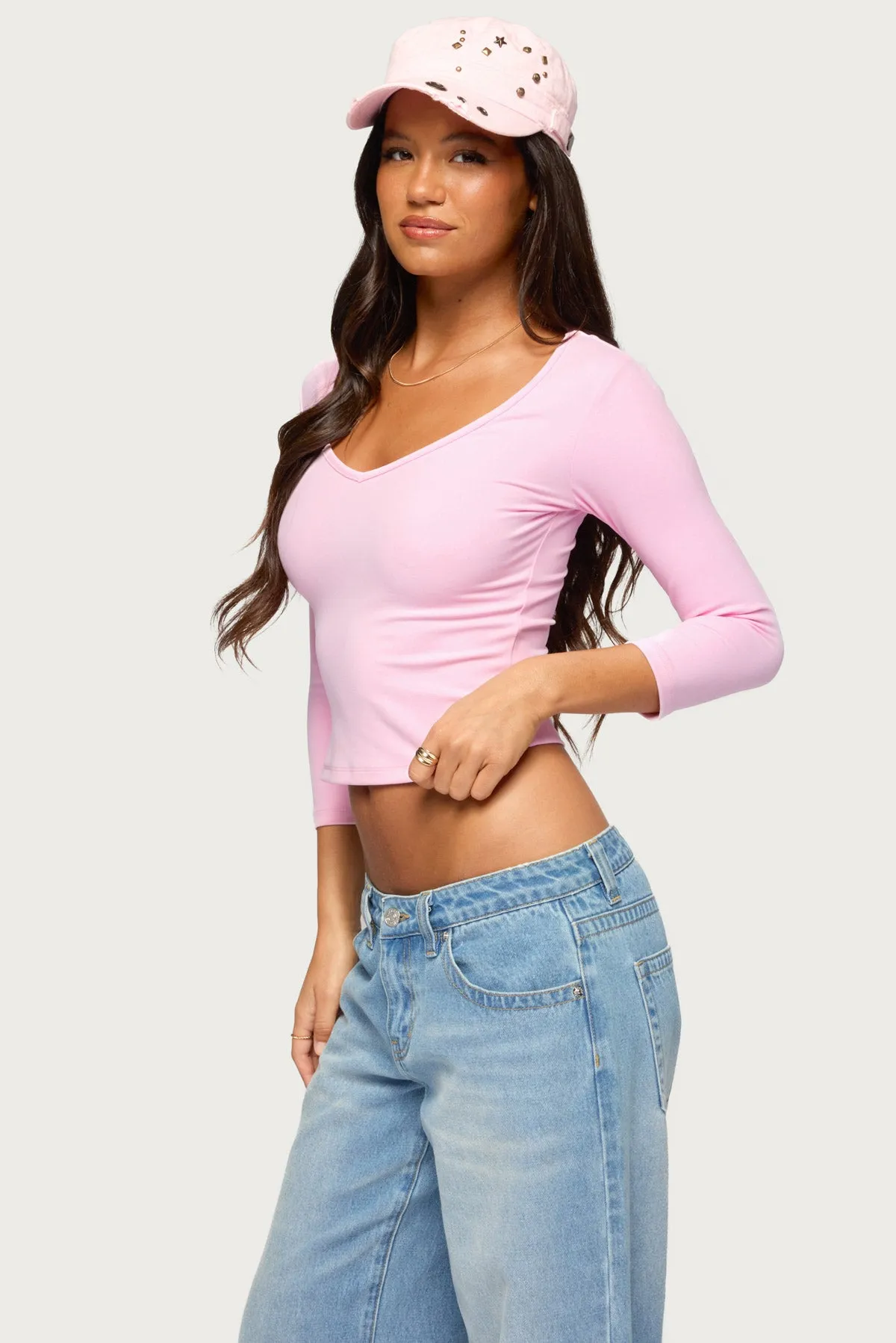 Lakia V Neck Three-Quarter Sleeve Top sold by Edikted product image thumbnail 3