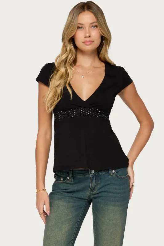 Arla Polka Dot V Neck Top made by Edikted