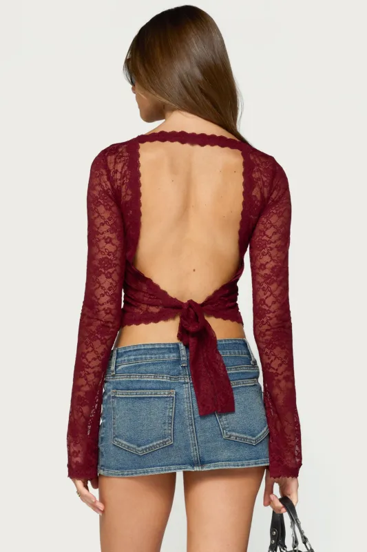 Gisele Backless Sheer Lace Top made by Edikted