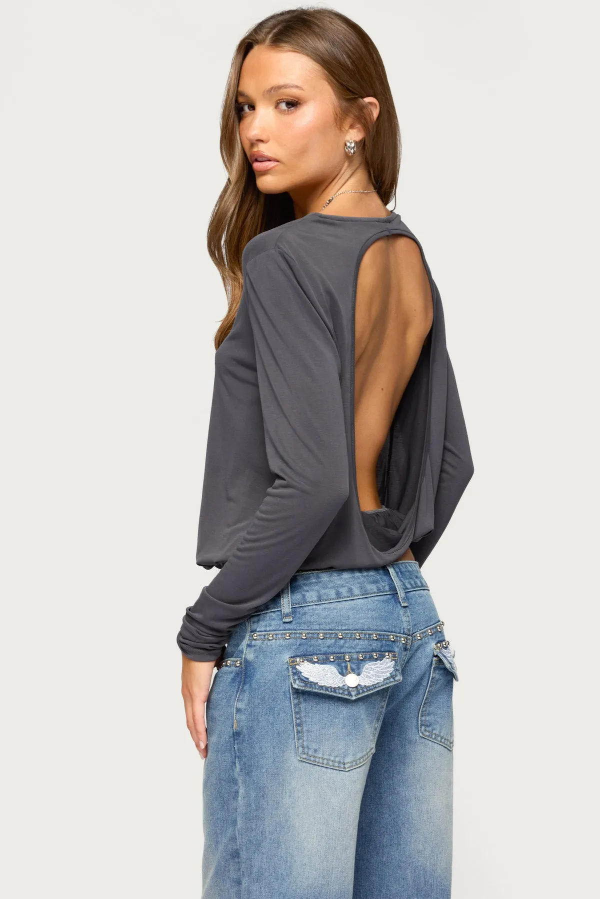 Kinslee Backless Long Sleeve Top sold by Edikted