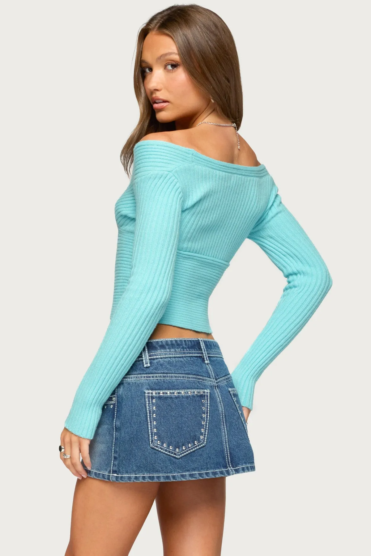 Bealey Off Shoulder Ribbed Wrap Sweater sold by Edikted product image thumbnail 4