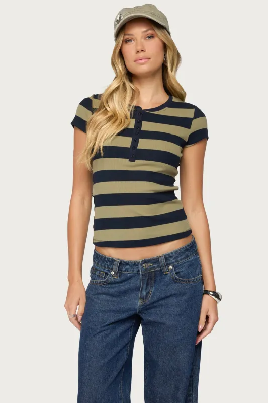 Rhianon Striped Henley Top made by Edikted