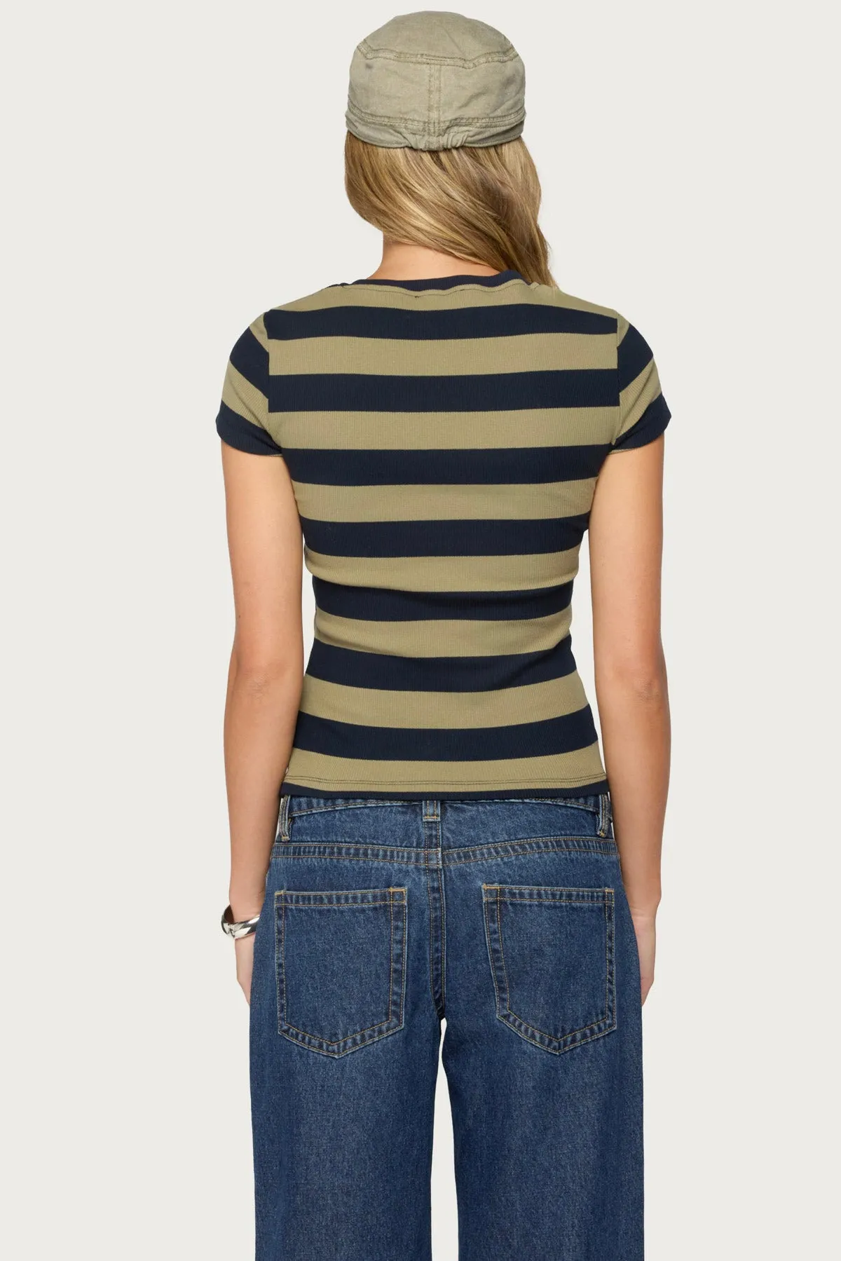 Rhianon Striped Henley Top sold by Edikted product image thumbnail 5