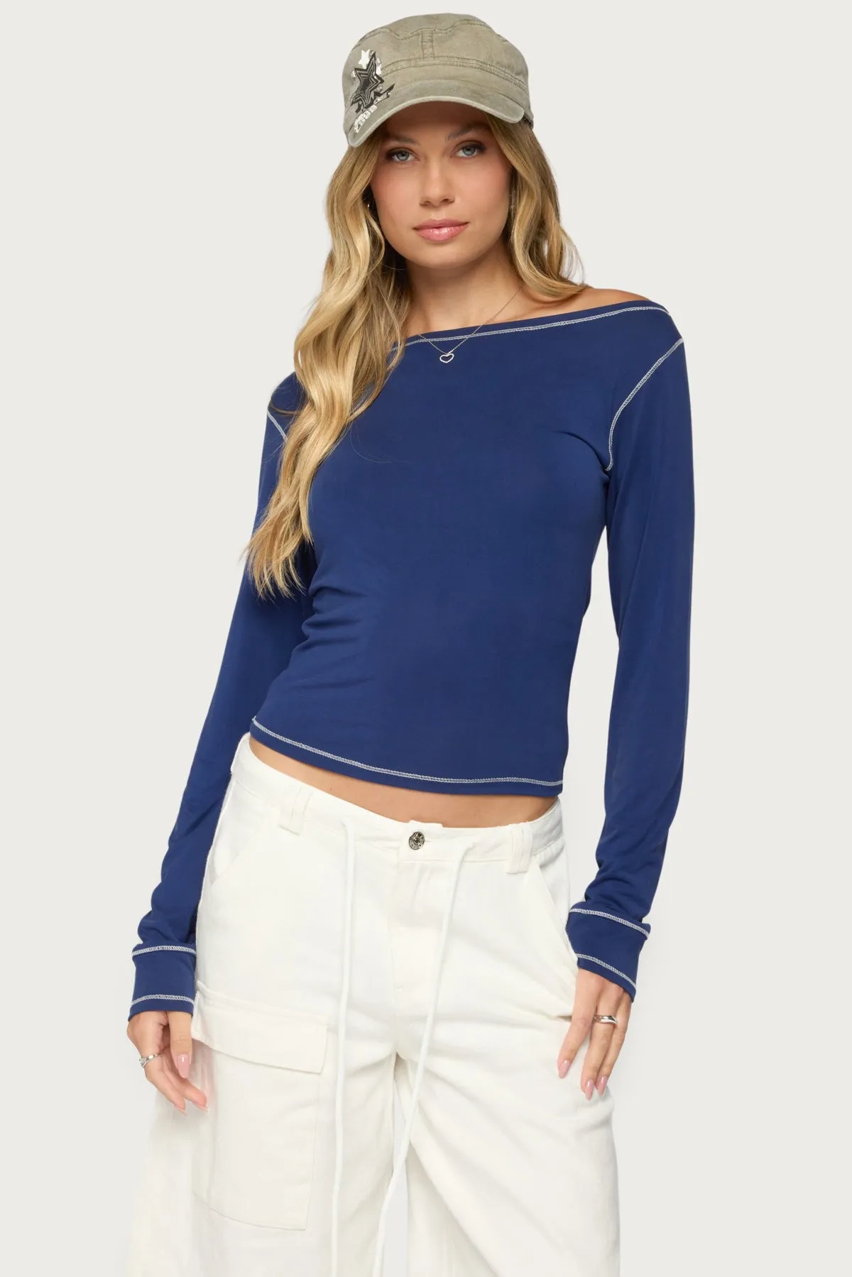 Brooklynn Boat Neck Long Sleeve Top sold by Edikted