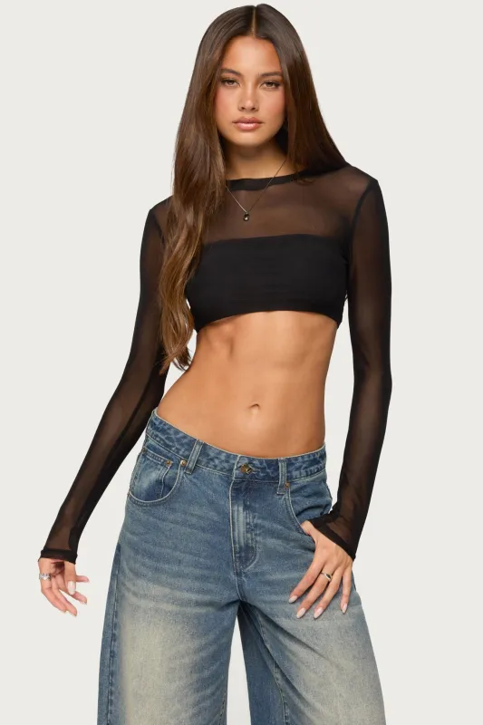 Olisa Long Sleeve Mesh Crop Top made by Edikted
