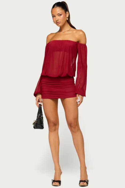 Jorie Sheer Mesh Off Shoulder Bubble Dress made by Edikted
