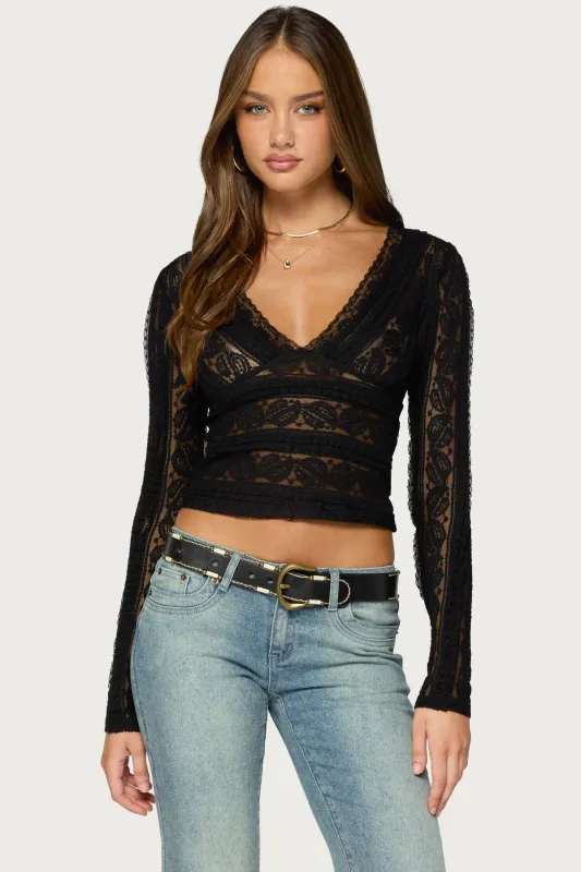 Saira Lace Long Sleeve Top made by Edikted