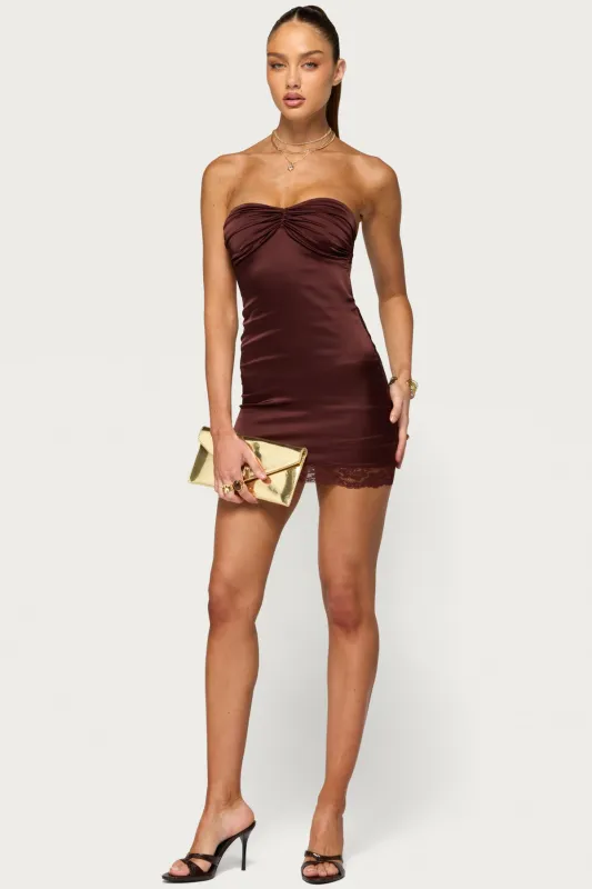 Gordie Strapless Satin Effect Mini Dress made by Edikted