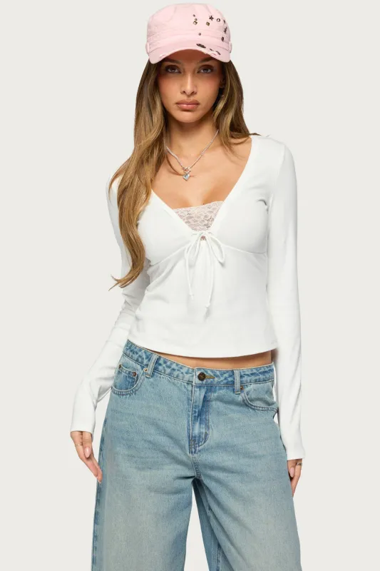 Saela Lacey Long Sleeve Top made by Edikted