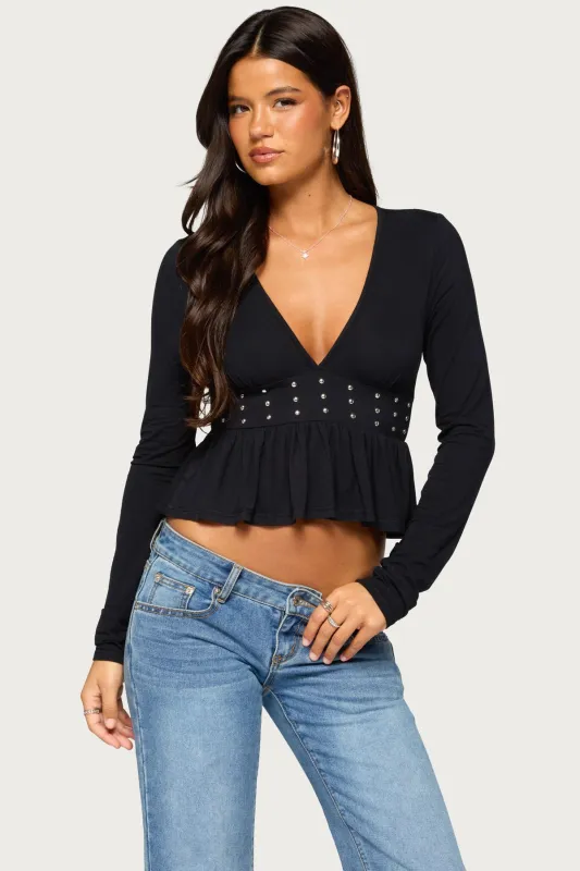 Corrah Studded Peplum Top made by Edikted