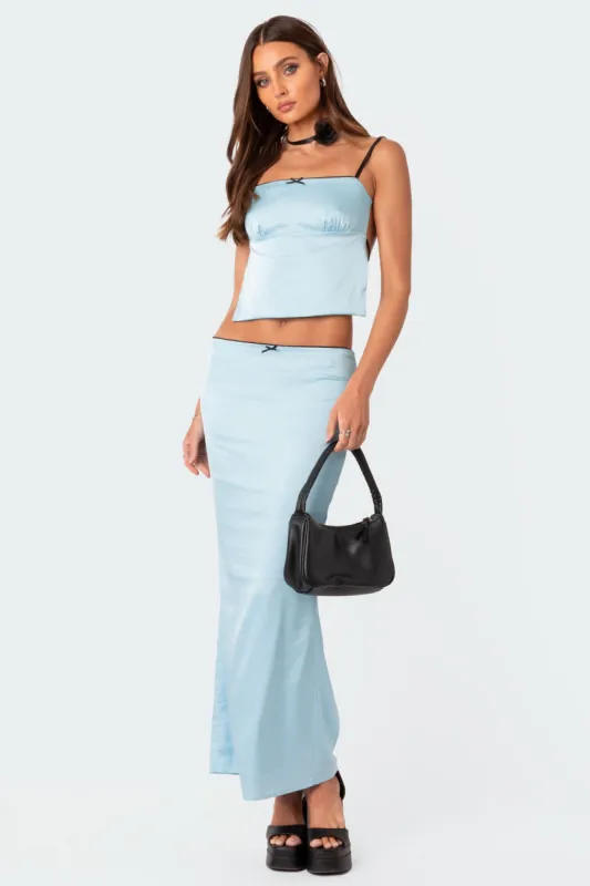 Satin Back Slitted Low Rise Maxi Skirt sold by Edikted