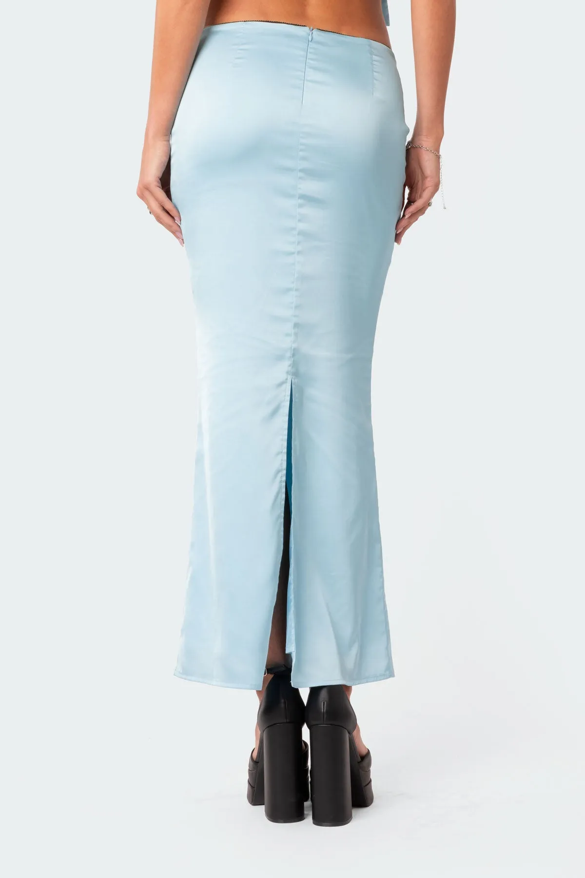Satin Back Slitted Low Rise Maxi Skirt sold by Edikted product image thumbnail 4