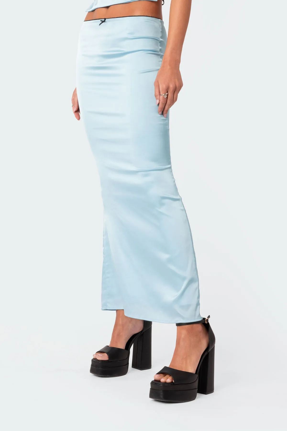 Satin Back Slitted Low Rise Maxi Skirt sold by Edikted product image thumbnail 3