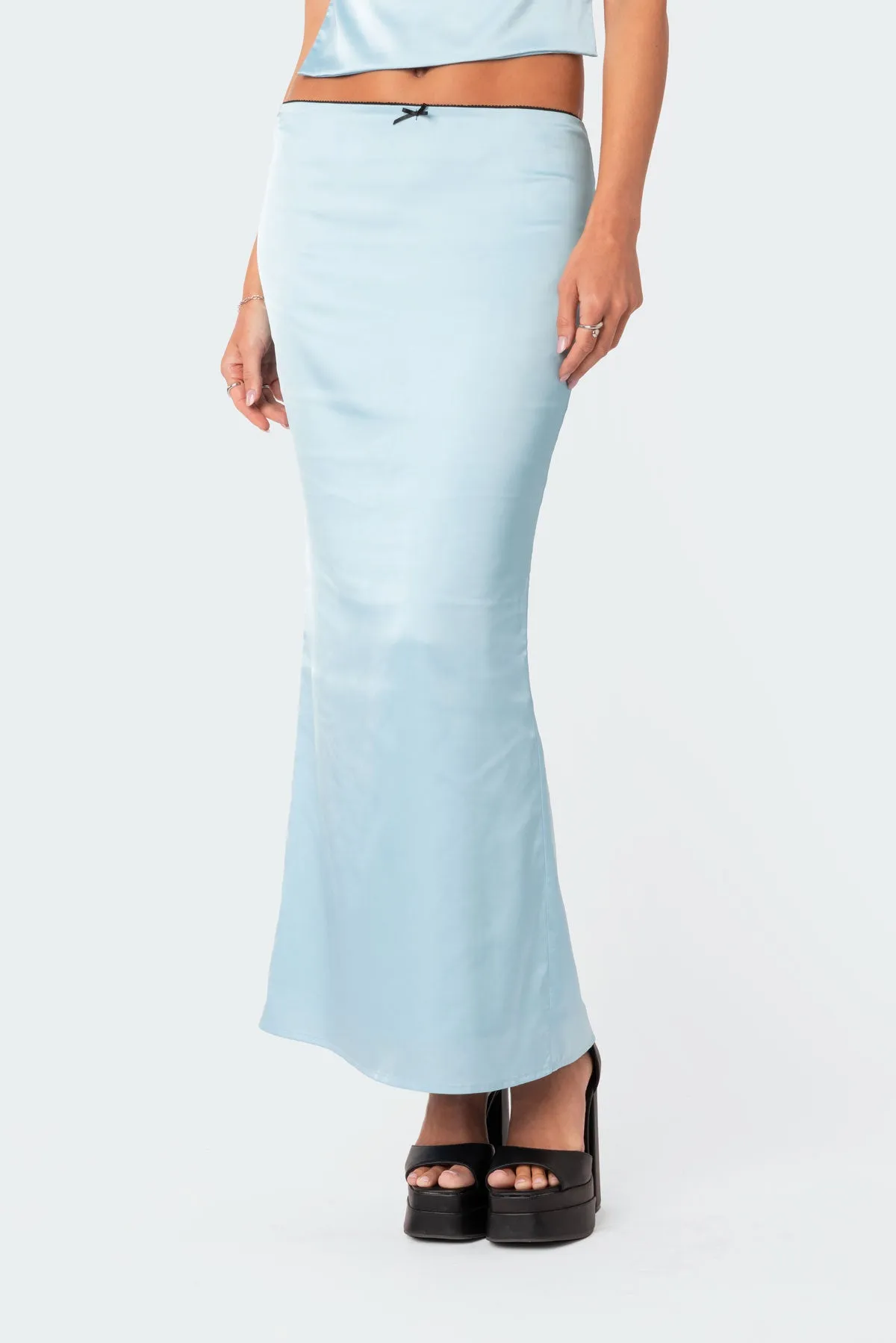Satin Back Slitted Low Rise Maxi Skirt sold by Edikted product image thumbnail 2