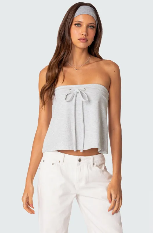 Caroline Tie Front Strapless Top sold by Edikted