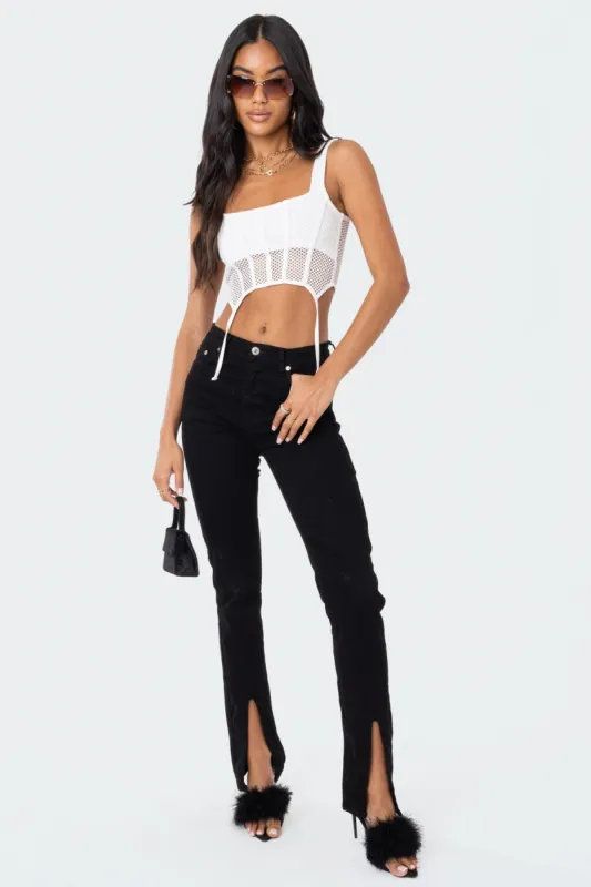 Trixi Fishnet Corset Top sold by Edikted