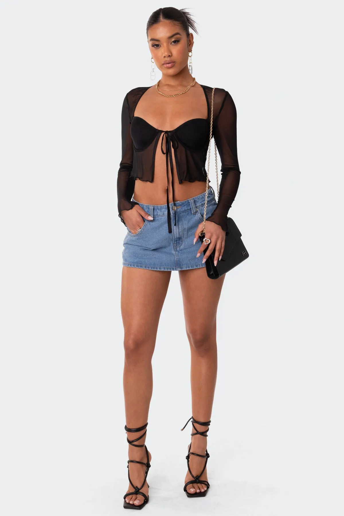 Tie Front Cupped Mesh Top sold by Edikted