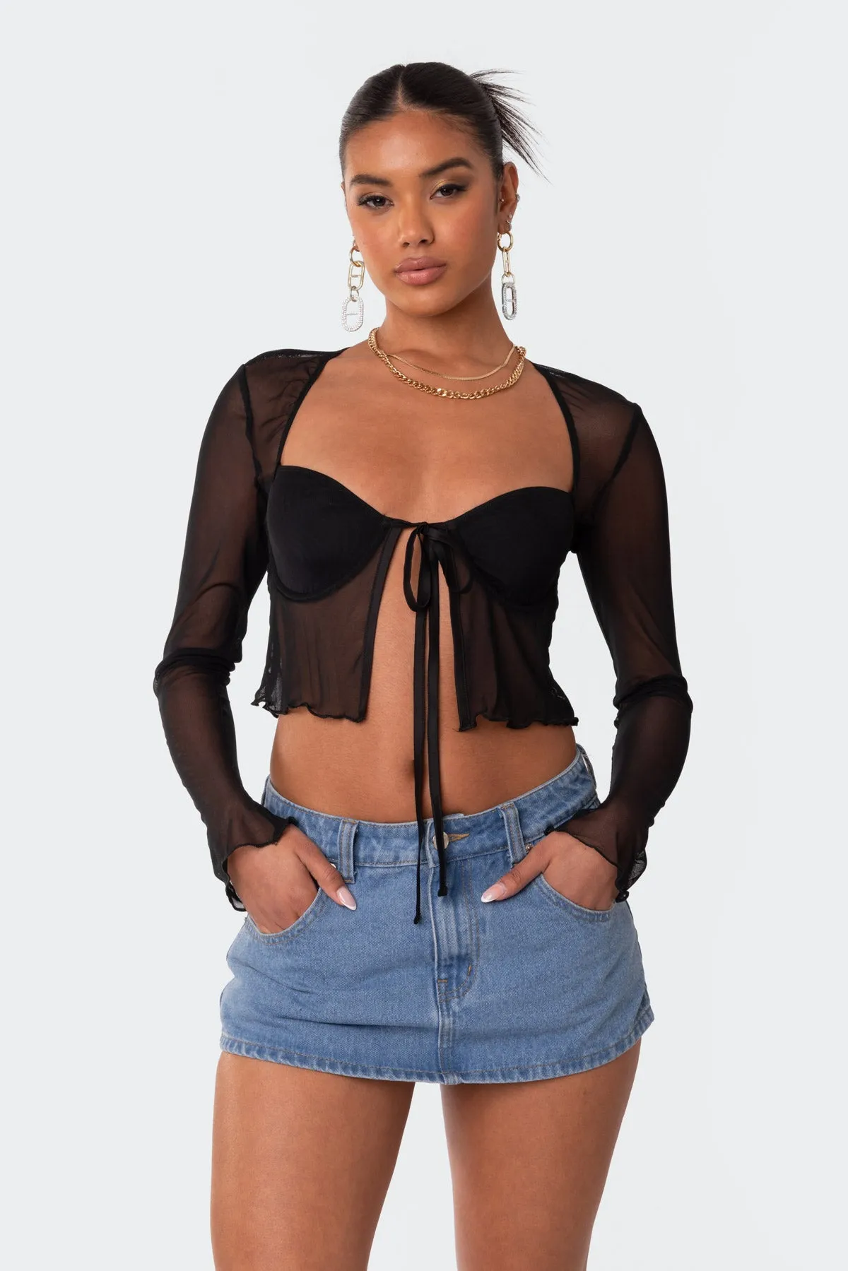 Tie Front Cupped Mesh Top sold by Edikted product image thumbnail 2